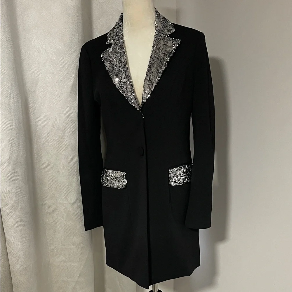 Dress the Population Black Blazer with Silver Sequin Details size M